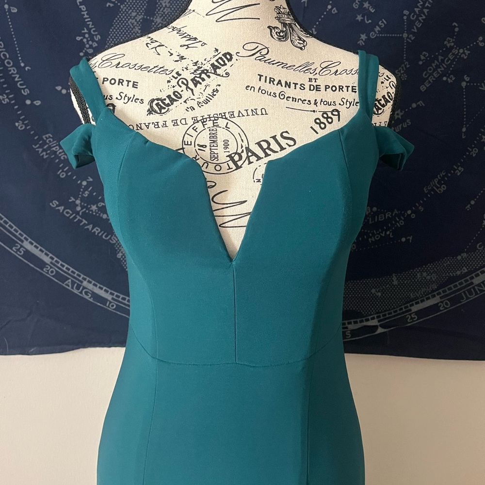 Xscape Teal Off-Shoulder Prom Dress